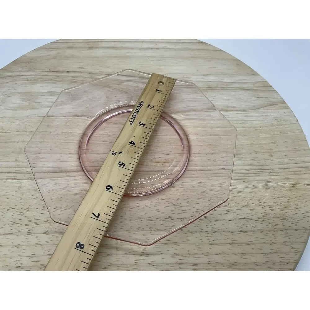 Pink‎ Glass Salad Plate Octagon Geometric Small Vintage Retro Tableware Kitchen
